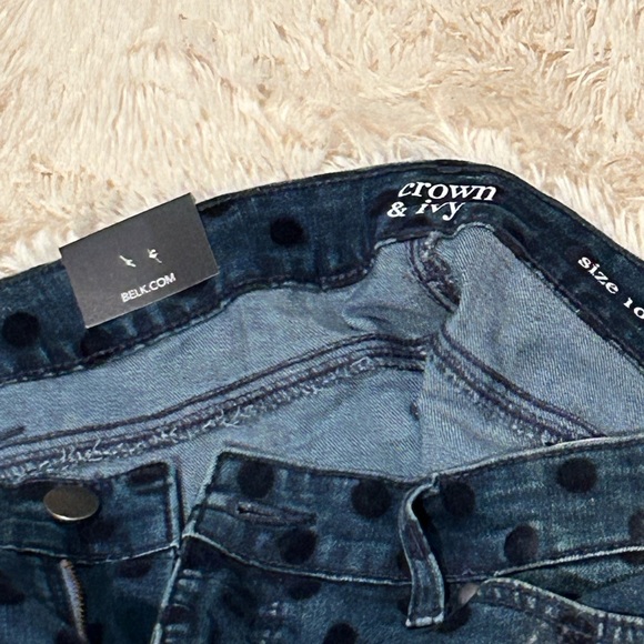 Crown & Ivy Womens Blue Skinny Jeans 10R with Polka Dot embellishments - Picture 11 of 15